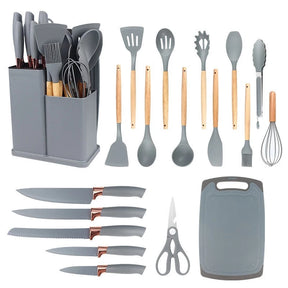 Conjunto de Utensílios de Cozinha 19 Peças | Silicone e Madeira | Antiaderente Lugar Favorito