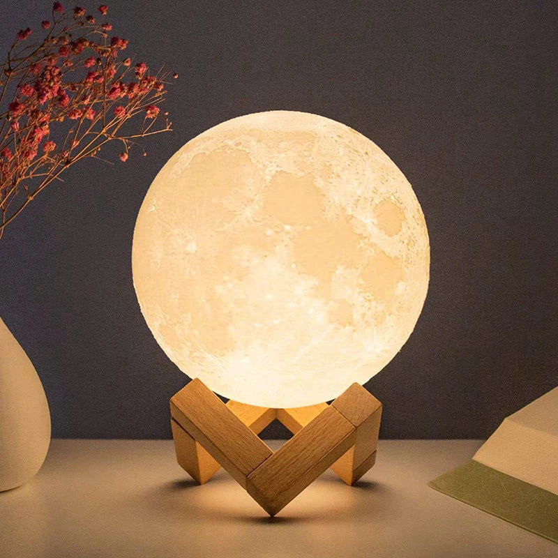 Luminária Lua 3D | Luz Noturna | 7 Cores | Decoração Quarto | Presente Criativo